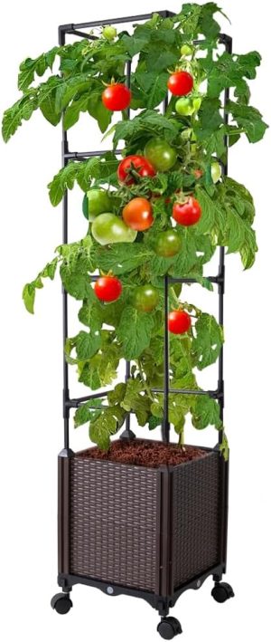Raised Garden Bed with Tomato Support and Trellis – 56-Inch Self-Watering Tomato Planter